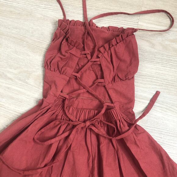 NWOT red rust bustier lace up backless fit and flare strappy mini dress small - Picture 5 of 5